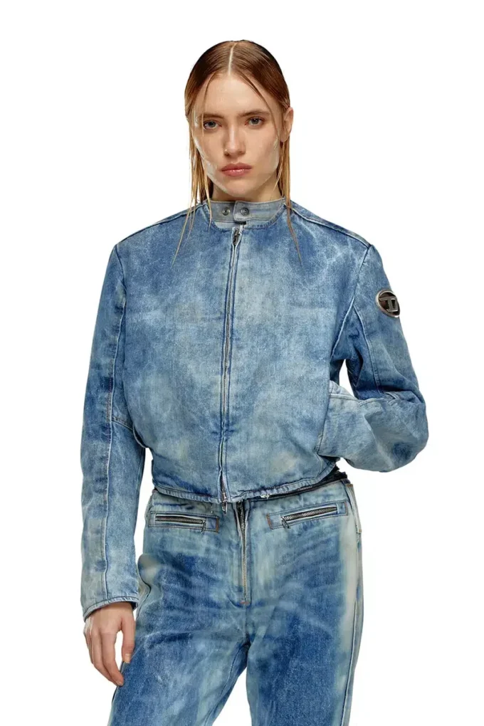 de-calur-fse Veste en denim avec détails zips motard