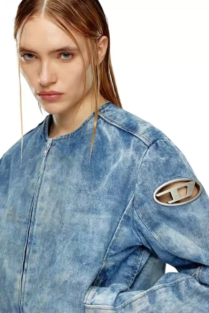 de-calur-fse Veste en denim avec détails zips motard