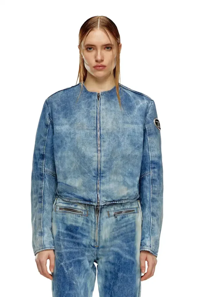 de-calur-fse Veste en denim avec détails zips motard
