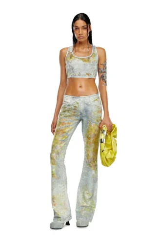 de-detop-fse Top court en denim dévoré à fleurs