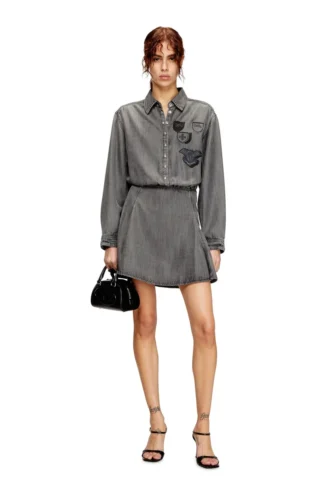de-drevia-s Robe en denim avec empiècements brodés