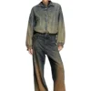 de-flower-s Veste zippée en denim fluide dégradé