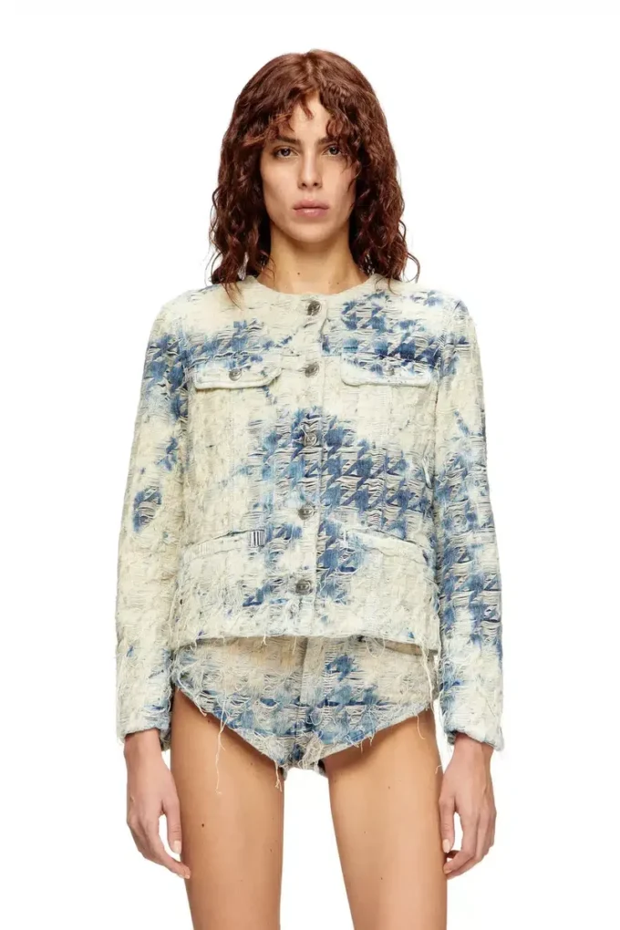 de-grafy-fsh Veste en denim à motif pied-de-poule