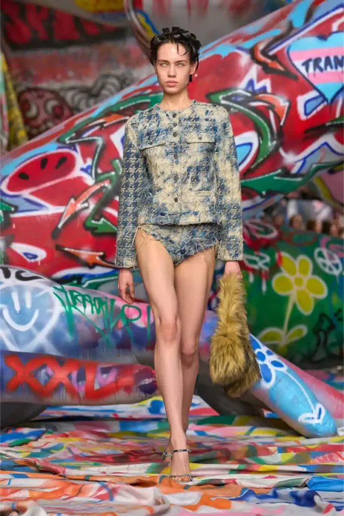 de-grafy-fsh Veste en denim à motif pied-de-poule