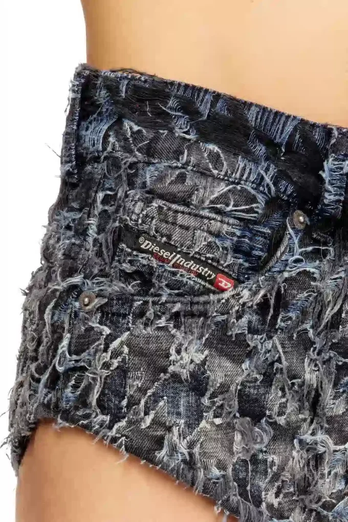 de-jizz-fsh2 Short en denim tie-dye à motif pied-de-poule de-jizz-fsh2 Short en denim tie-dye à motif pied-de-poule