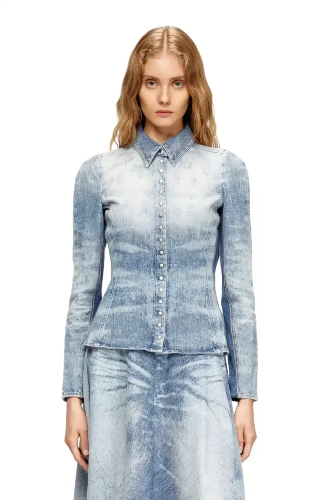 de-masly-fsh Chemise en denim nid d&rsquo;abeille vieilli
