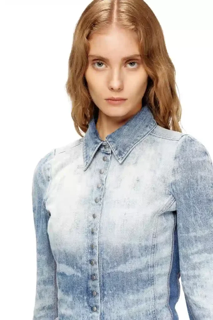 de-masly-fsh Chemise en denim nid d&rsquo;abeille vieilli