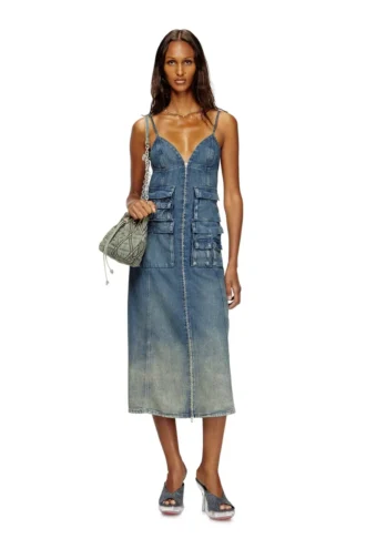 de-melvi-s Robe en denim fluide délavé au laser