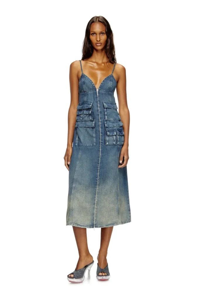 de-melvi-s Robe en denim fluide délavé au laser