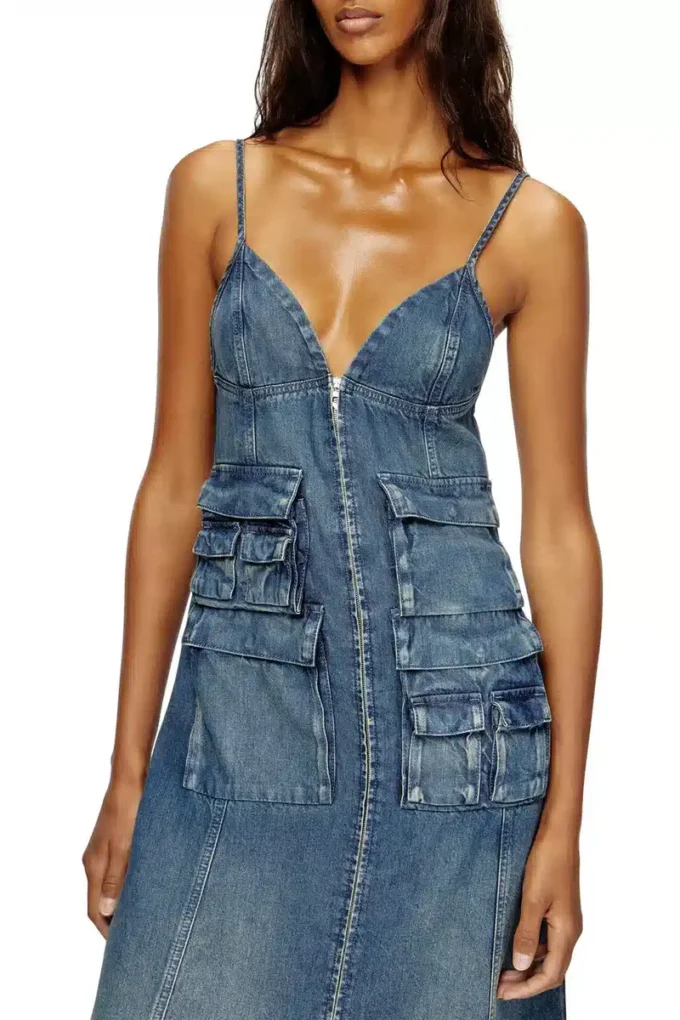 de-melvi-s Robe en denim fluide délavé au laser