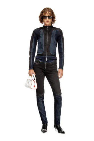 de-morny-s Veste style motard en denim bicolore