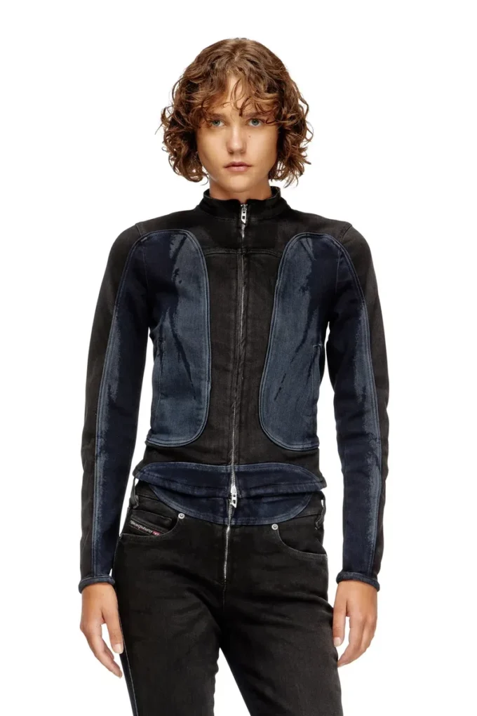 de-morny-s Veste style motard en denim bicolore