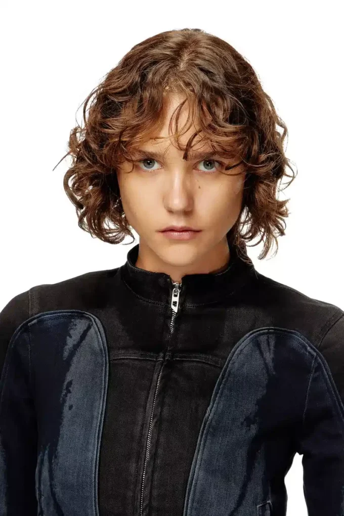 de-morny-s Veste style motard en denim bicolore