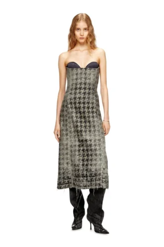 de-olivia-fsh Robe midi en denim à motif pied-de-poule
