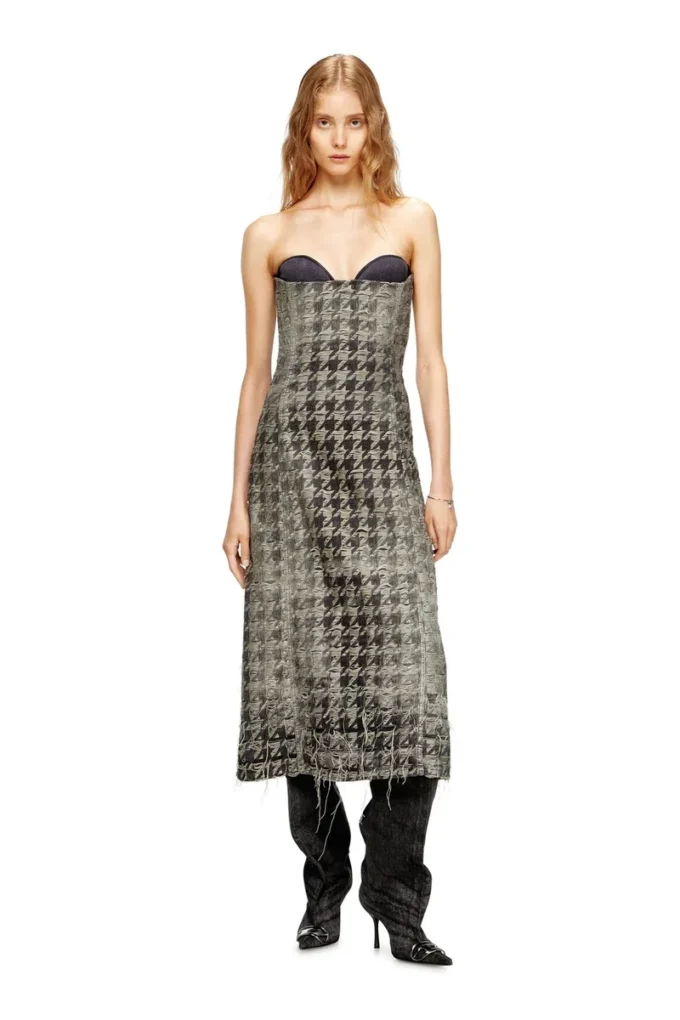 de-olivia-fsh Robe midi en denim à motif pied-de-poule
