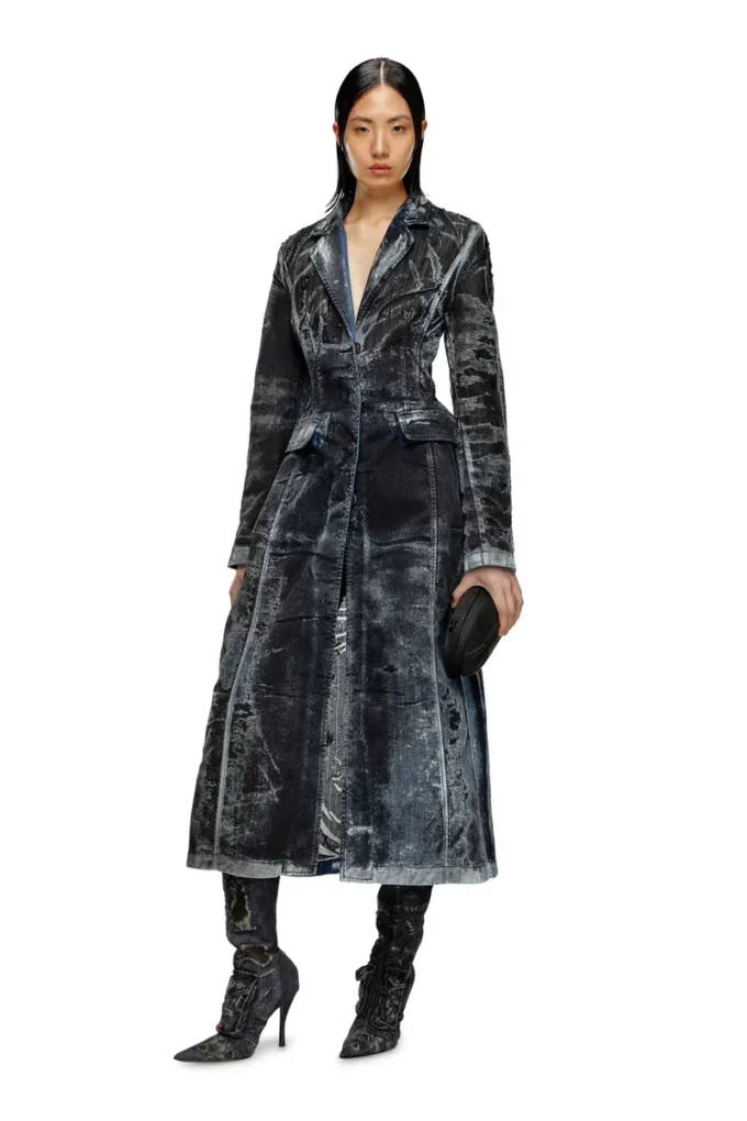 de-pia-fse Manteau en denim dévoré à fines rayures