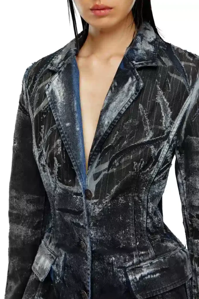de-pia-fse Manteau en denim dévoré à fines rayures