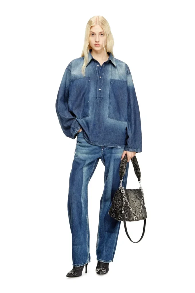 de-priss Haut Henley en denim effet contrasté
