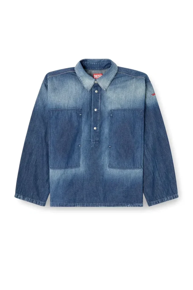 de-priss Haut Henley en denim effet contrasté