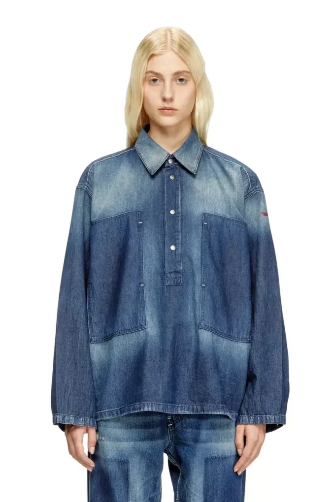 de-priss Haut Henley en denim effet contrasté