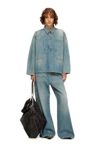 de-priss Haut Henley en denim style utilitaire