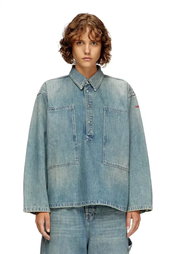 de-priss Haut Henley en denim style utilitaire