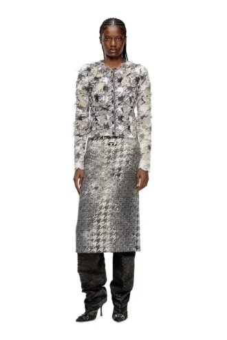 de- rathian-fsh Jupe midi en denim jacquard Prince de Galles