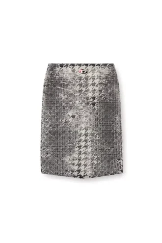 de- rathian-fsh Jupe midi en denim jacquard Prince de Galles