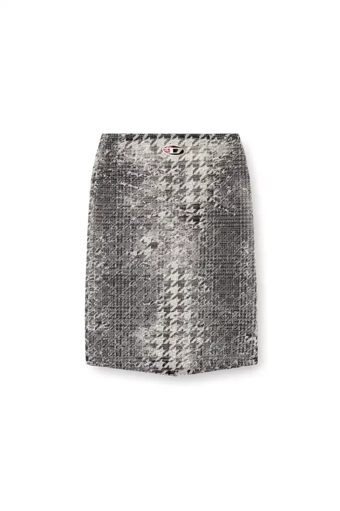 de- rathian-fsh Jupe midi en denim jacquard Prince de Galles
