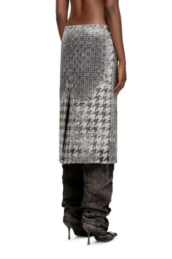 de- rathian-fsh Jupe midi en denim jacquard Prince de Galles