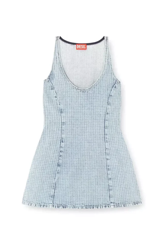 de-sweeney-s1 Robe courte en denim pied-de-poule avec cristaux