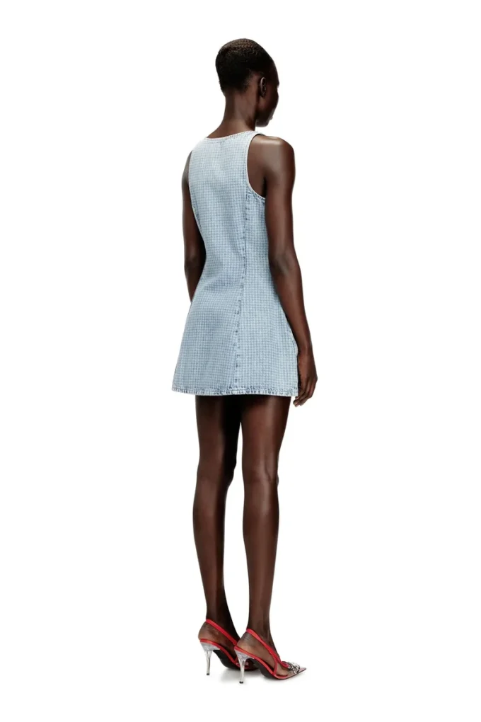 de-sweeney-s1 Robe courte en denim pied-de-poule avec cristaux