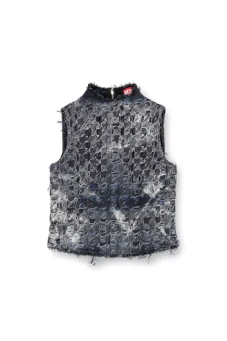 de-tapi-fsh1 Top sans manches en denim tie-dye à motif pied-de-poule