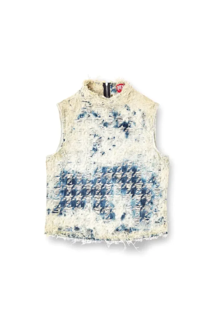 de-tapi-fsh2 Top sans manches en denim à motif pied-de-poule