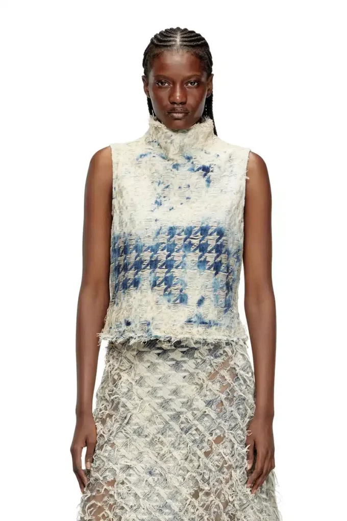 de-tapi-fsh2 Top sans manches en denim à motif pied-de-poule