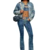 de-top-fse Haut court en denim avec plaque en cristal