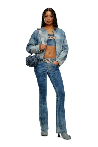de-top-fse Haut court en denim avec plaque en cristal