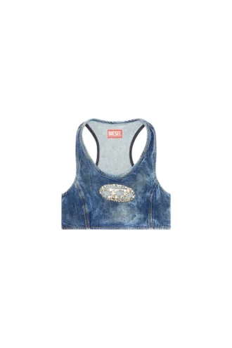 de-top-fse Haut court en denim avec plaque en cristal