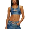 de-top-fse Haut court en denim avec plaque en cristal