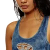 de-top-fse Haut court en denim avec plaque en cristal