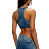 de-top-fse Haut court en denim avec plaque en cristal