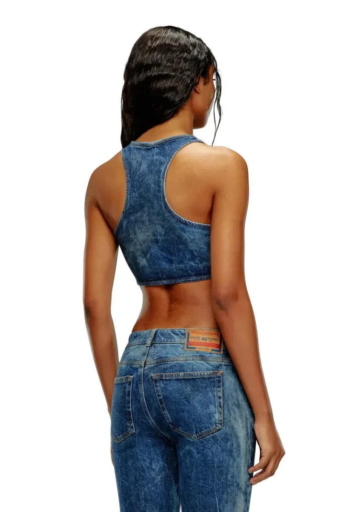de-top-fse Haut court en denim avec plaque en cristal