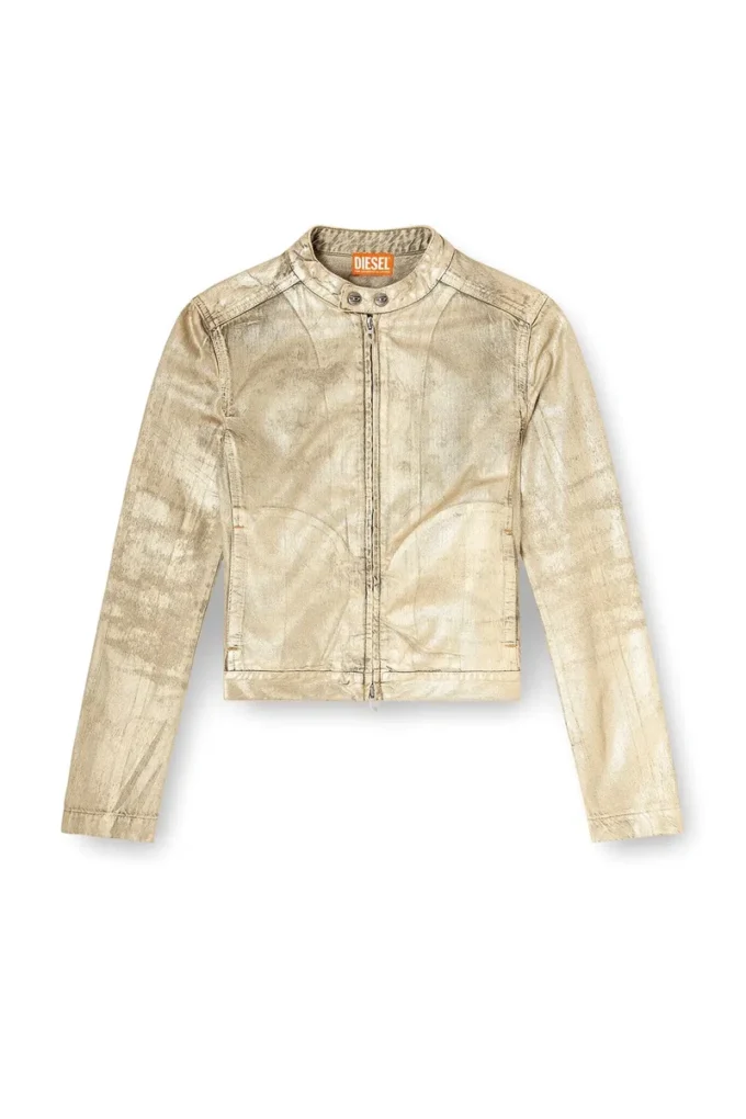dile_luna jacket Veste moto en denim métallisé vieilli