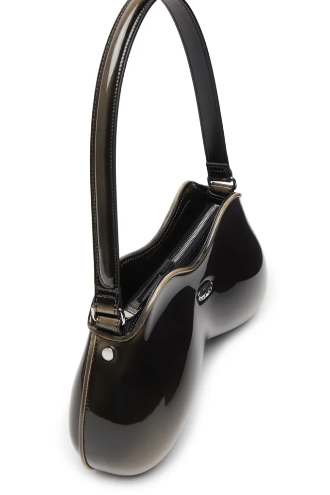 double-d shoulder Sac à bandoulière rigide Double-D en PU brillant dégradé