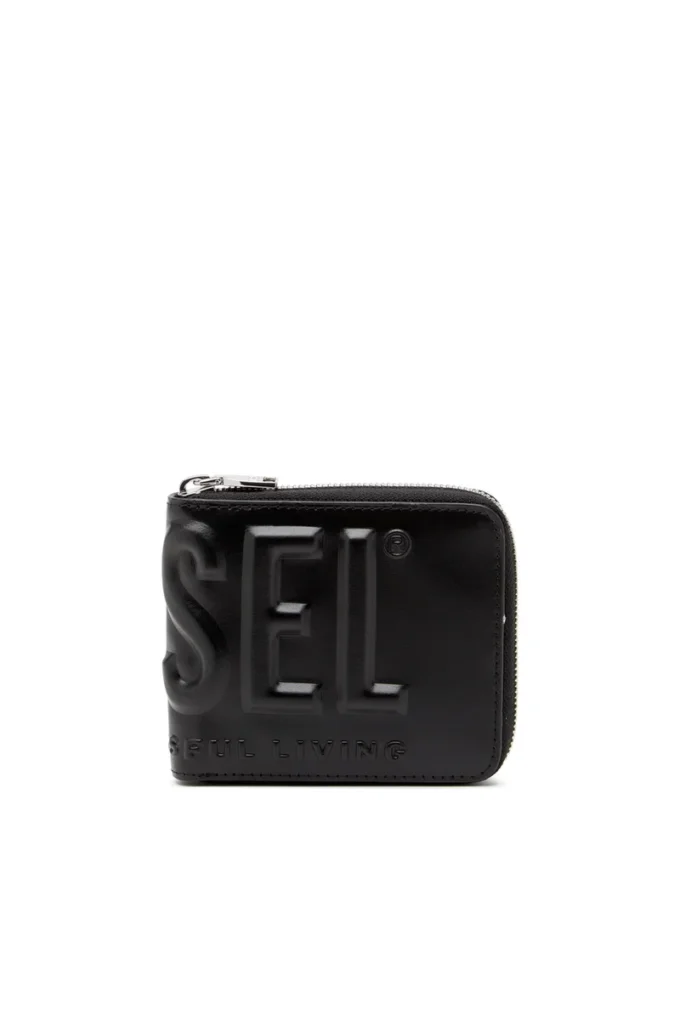 dsl 3d- bi fold coin zip xs Portefeuille en cuir avec fermeture éclair et logo en relief