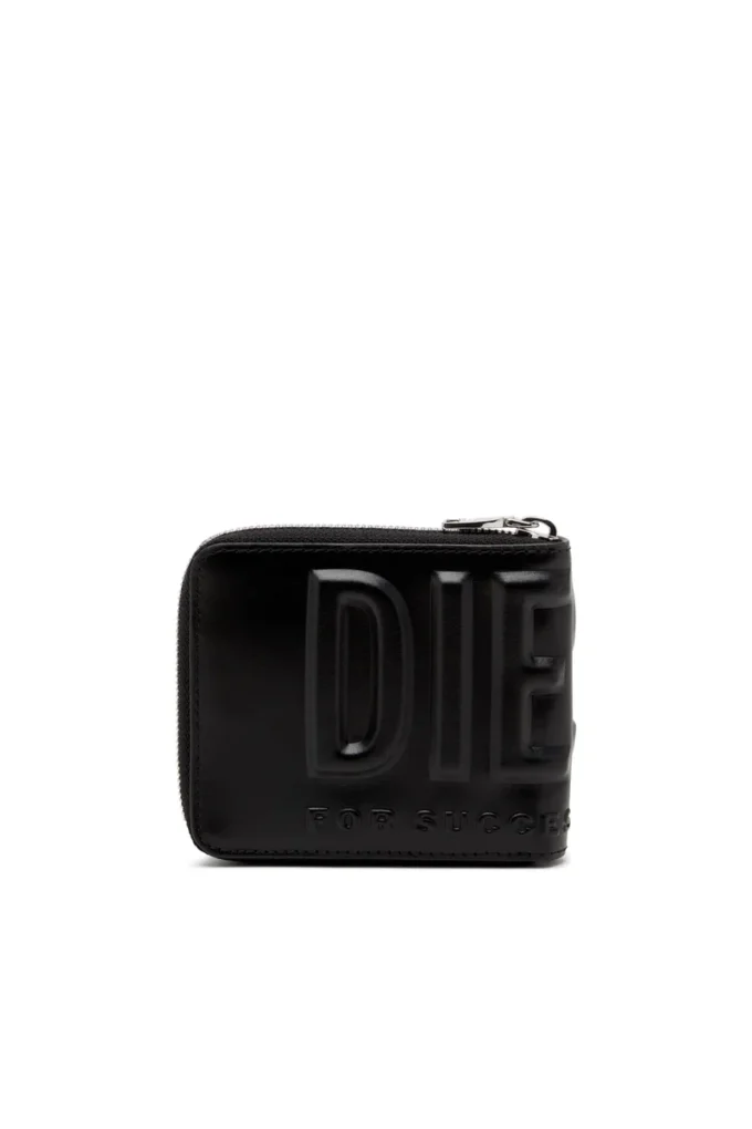 dsl 3d- bi fold coin zip xs Portefeuille en cuir avec fermeture éclair et logo en relief