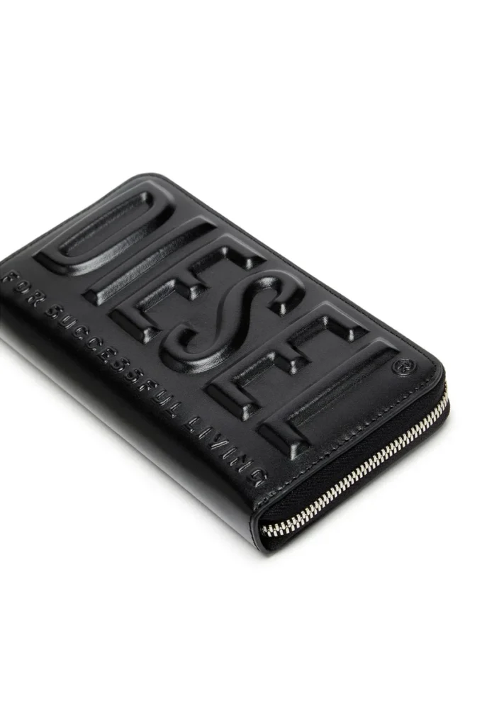 dsl 3d -continental zip l Portefeuille long à fermeture éclair en cuir estampillé du logo