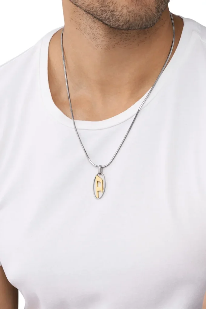 dx1421 Collier pendentif en acier inoxydable bicolore