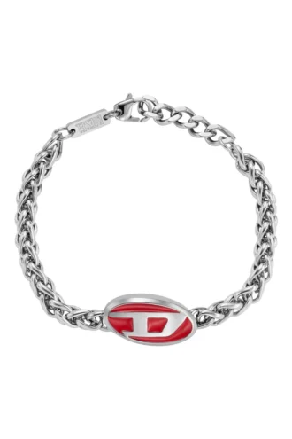 dx1445 Bracelet à chaîne en acier inoxydable et émail rouge