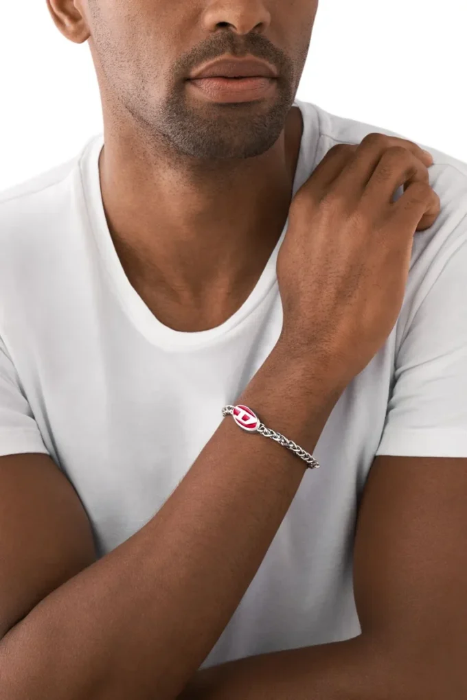 dx1445 Bracelet à chaîne en acier inoxydable et émail rouge